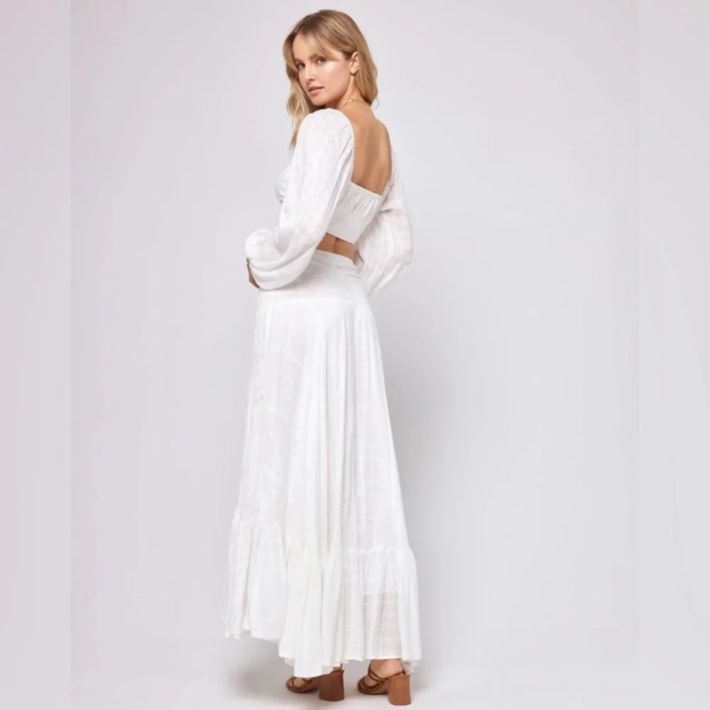 L*Space Cora White Summer Maxi Skirt in Cream